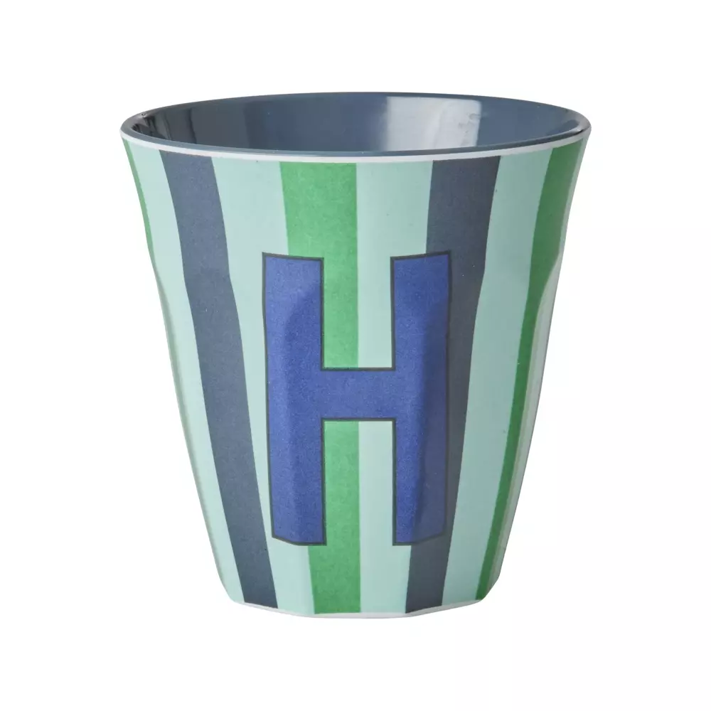 Melamin Bokstavkopp H H9 Striper, 5708315253993, MELCU-ALPSTRHB, Kjøkken, Melamin- & Treservise, Rice, Melamine Cup with the Letter H - Stripes - Medium - 250 ml