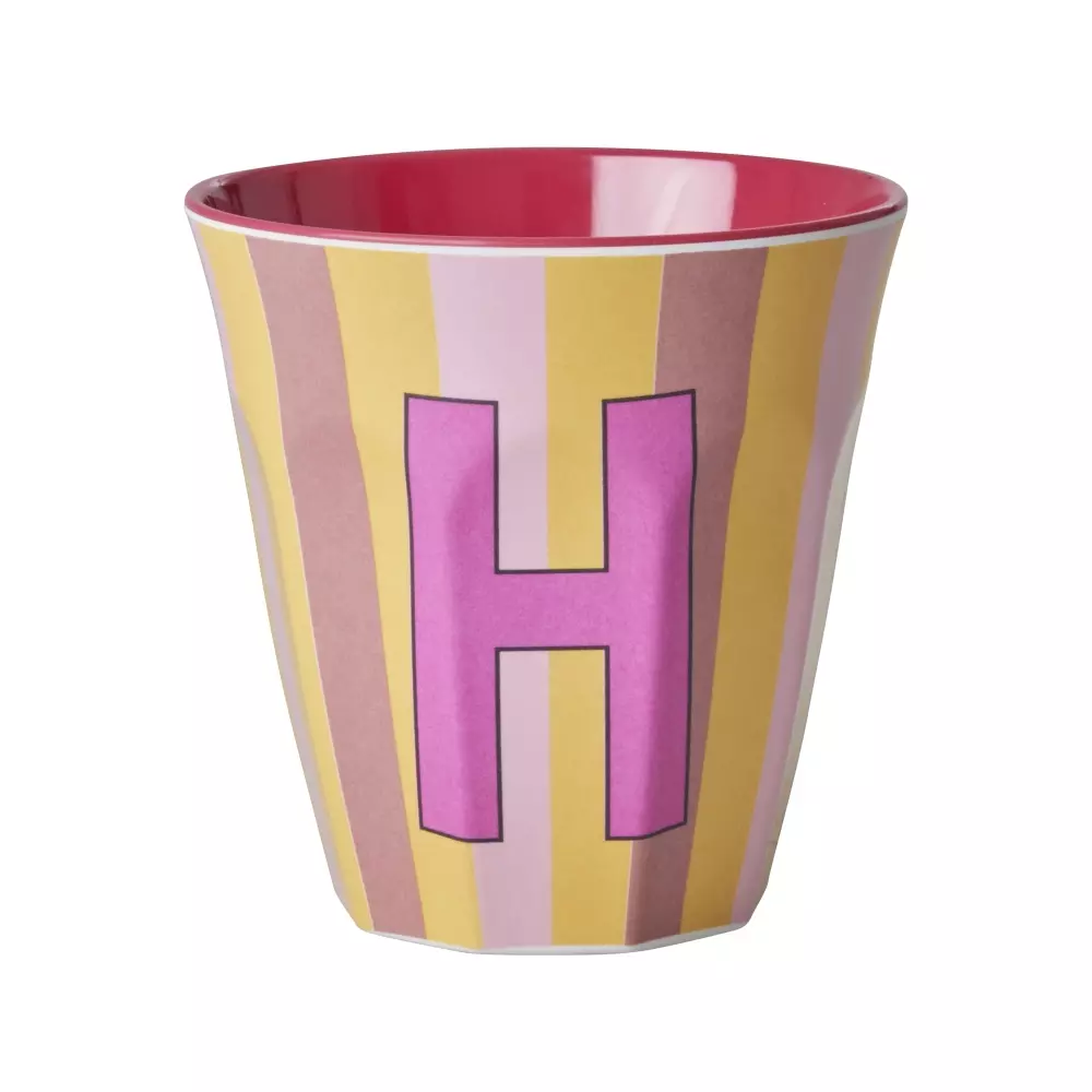 Melamin Bokstavkopp H H9, 5708315254242, MELCU-ALPSTRHI, Kjøkken, Melamin- & Treservise, Rice, Melamine Cup with the Letter H - Stripes - Medium - 250 ml