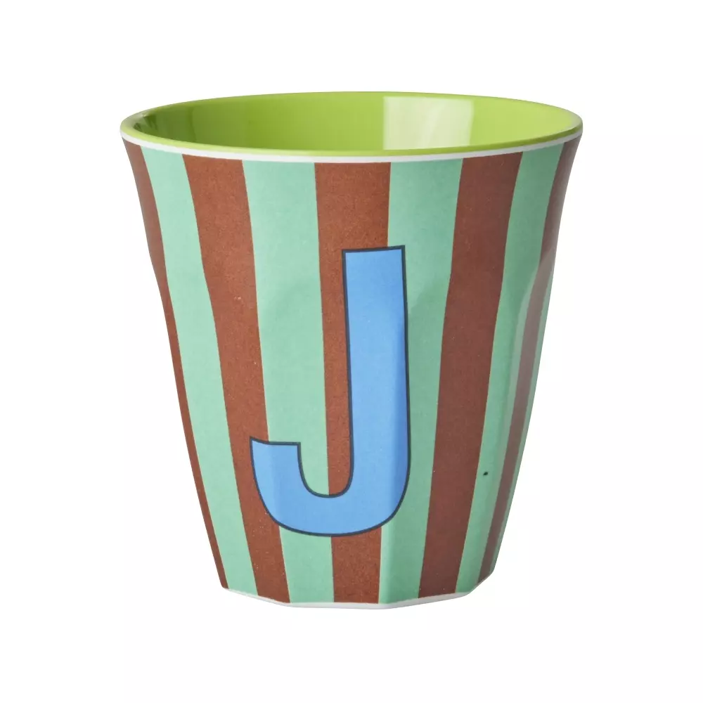 Melamin Bokstavkopp J H9 Striper, 5708315254013, MELCU-ALPSTRJB, Kjøkken, Melamin- & Treservise, Rice, Melamine Cup with the Letter J - Stripes - Medium - 250 ml