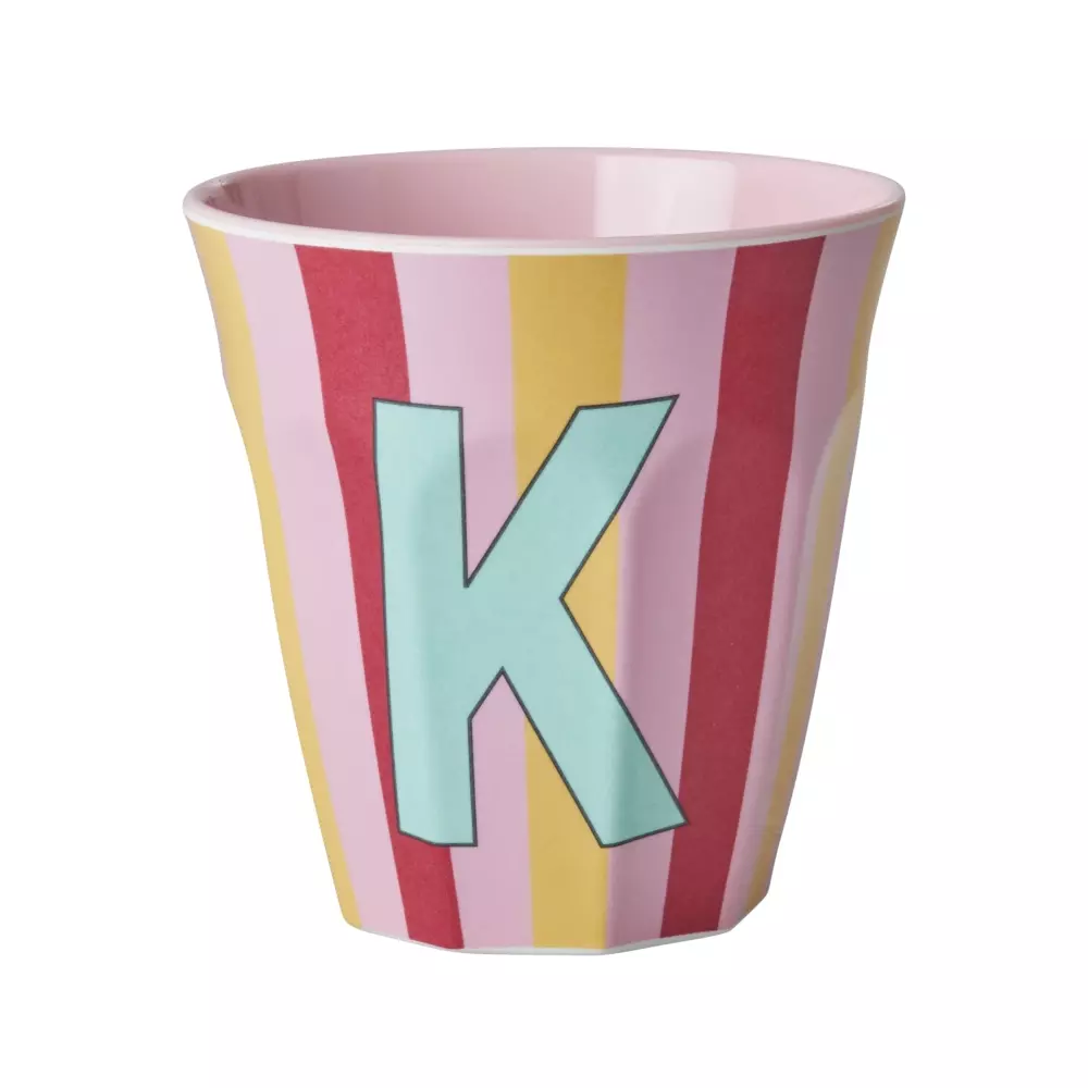 Melamin Bokstavkopp K H9, 5708315254273, MELCU-ALPSTRKI, Kjøkken, Melamin- & Treservise, Rice, Melamine Cup with the Letter K - Stripes - Medium - 250 ml