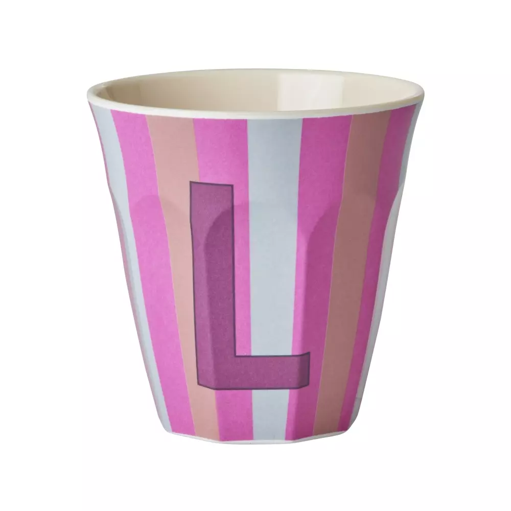 Melamin Bokstavkopp L H9, 5708315254280, MELCU-ALPSTRLI, Kjøkken, Melamin- & Treservise, Rice, Melamine Cup with the Letter L - Stripes - Medium - 250 ml