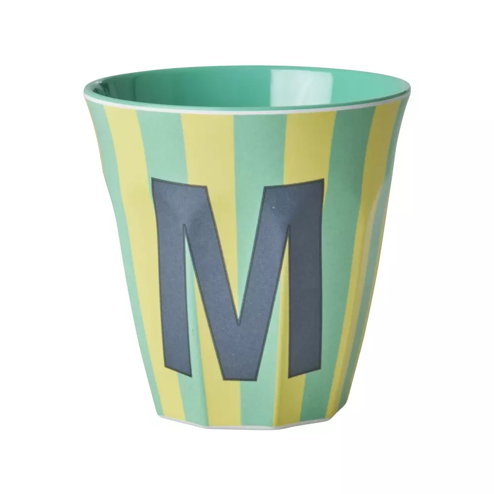 Melamin Bokstavkopp M H9 Striper, 5708315254044, MELCU-ALPSTRMB, Kjøkken, Melamin- & Treservise, Rice, Melamine Cup with the Letter M - Stripes - Medium - 250 ml