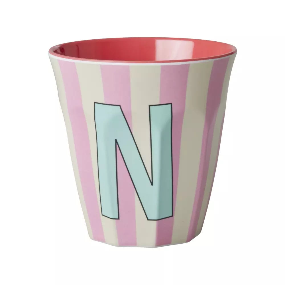 Melamin Bokstavkopp N H9, 5708315254303, MELCU-ALPSTRNI, Kjøkken, Melamin- & Treservise, Rice, Melamine Cup with the Letter N - Stripes - Medium - 250 ml