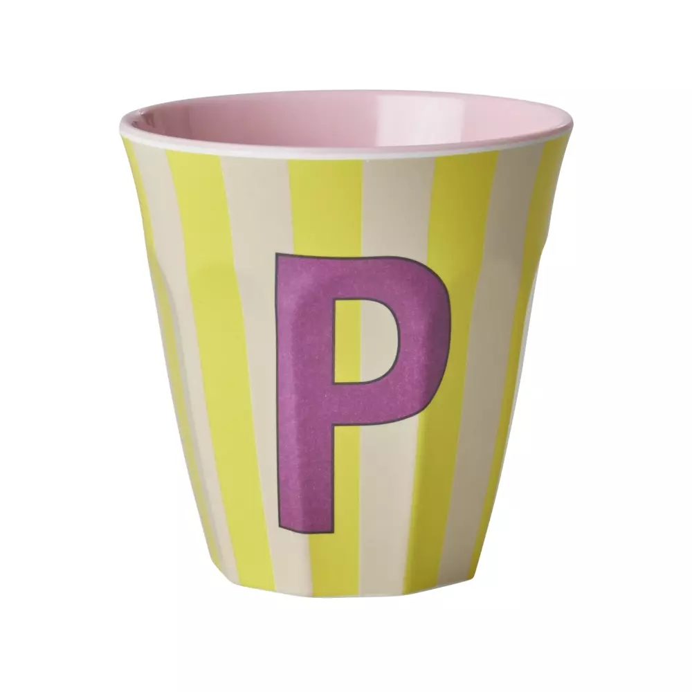 Melamin Bokstavkopp P H9, 5708315254327, MELCU-ALPSTRPI, Kjøkken, Melamin- & Treservise, Rice, Melamine Cup with the Letter P - Stripes - Medium - 250 ml