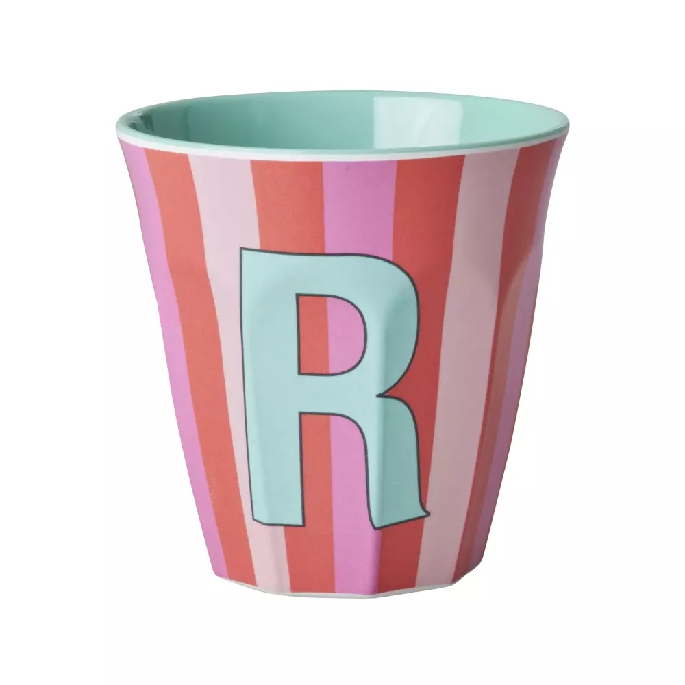 Melamin Bokstavkopp R H9, 5708315254334, MELCU-ALPSTRRI, Kjøkken, Melamin- & Treservise, Rice, Melamine Cup with the Letter R - Stripes - Medium - 250 ml