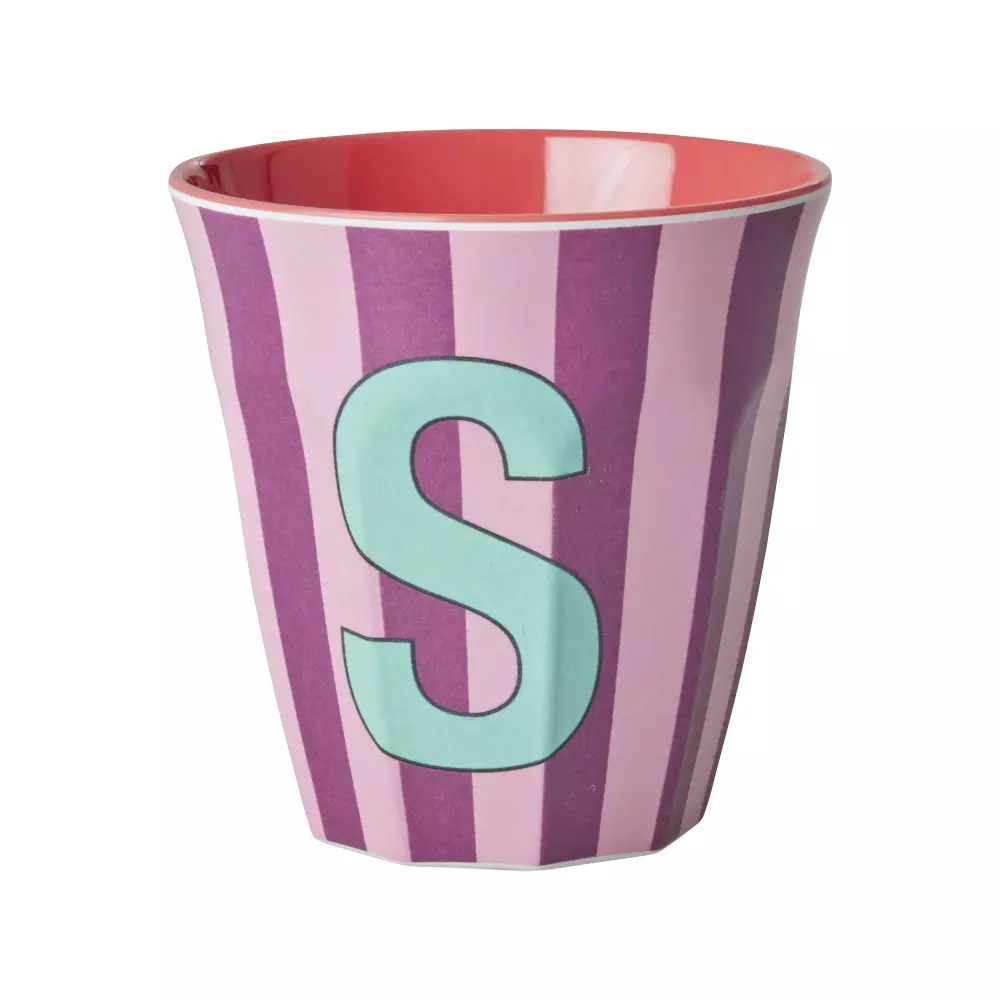 Melamin Bokstavkopp S H9, 5708315254341, MELCU-ALPSTRSI, Kjøkken, Melamin- & Treservise, Rice, Melamine Cup with the Letter S - Stripes - Medium - 250 ml