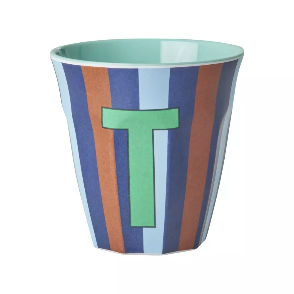 Melamin Bokstavkopp T H9 Striper, 5708315254105, MELCU-ALPSTRTB, Kjøkken, Melamin- & Treservise, Rice, Melamine Cup with the Letter T - Stripes - Medium - 250 ml