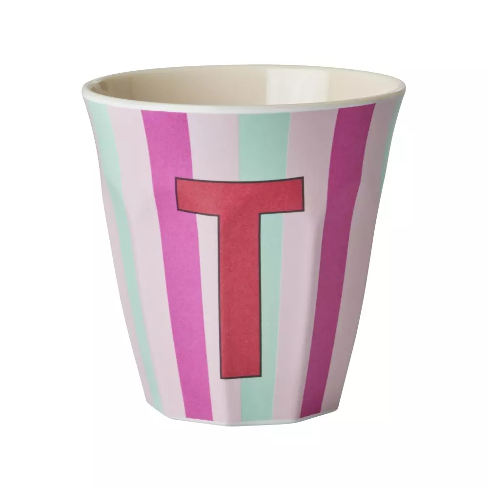 Melamin Bokstavkopp T H9, 5708315254358, MELCU-ALPSTRTI, Kjøkken, Melamin- & Treservise, Rice, Melamine Cup with the Letter T - Stripes - Medium - 250 ml