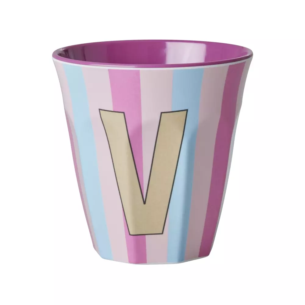 Melamin Bokstavkopp V H9, 5708315254372, MELCU-ALPSTRVI, Kjøkken, Melamin- & Treservise, Rice, Melamine Cup with the Letter V - Stripes - Medium - 250 ml