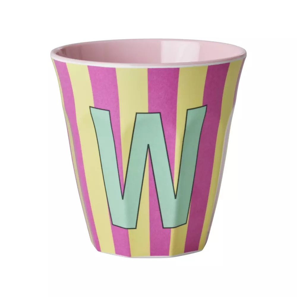 Melamin Bokstavkopp W H9, 5708315254389, MELCU-ALPSTRWI, Kjøkken, Melamin- & Treservise, Rice, Melamine Cup with the Letter W - Stripes - Medium - 250 ml