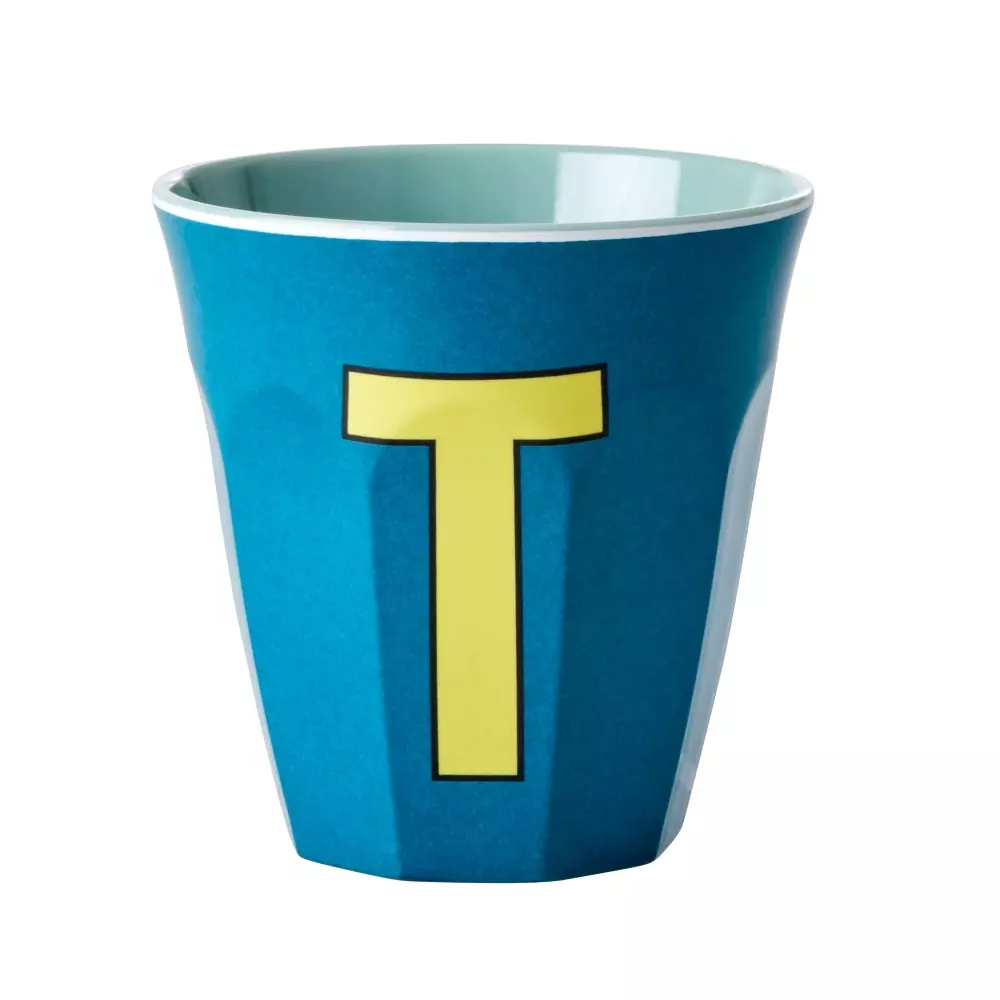 Melamin Bokstavkopp T H9 Blå, 5708315211795, MELCU-ALPTB, Kjøkken, Melamin- & Treservise, Rice, Melamine Cup with the Letter T - Emerald - Two Tone - Medium