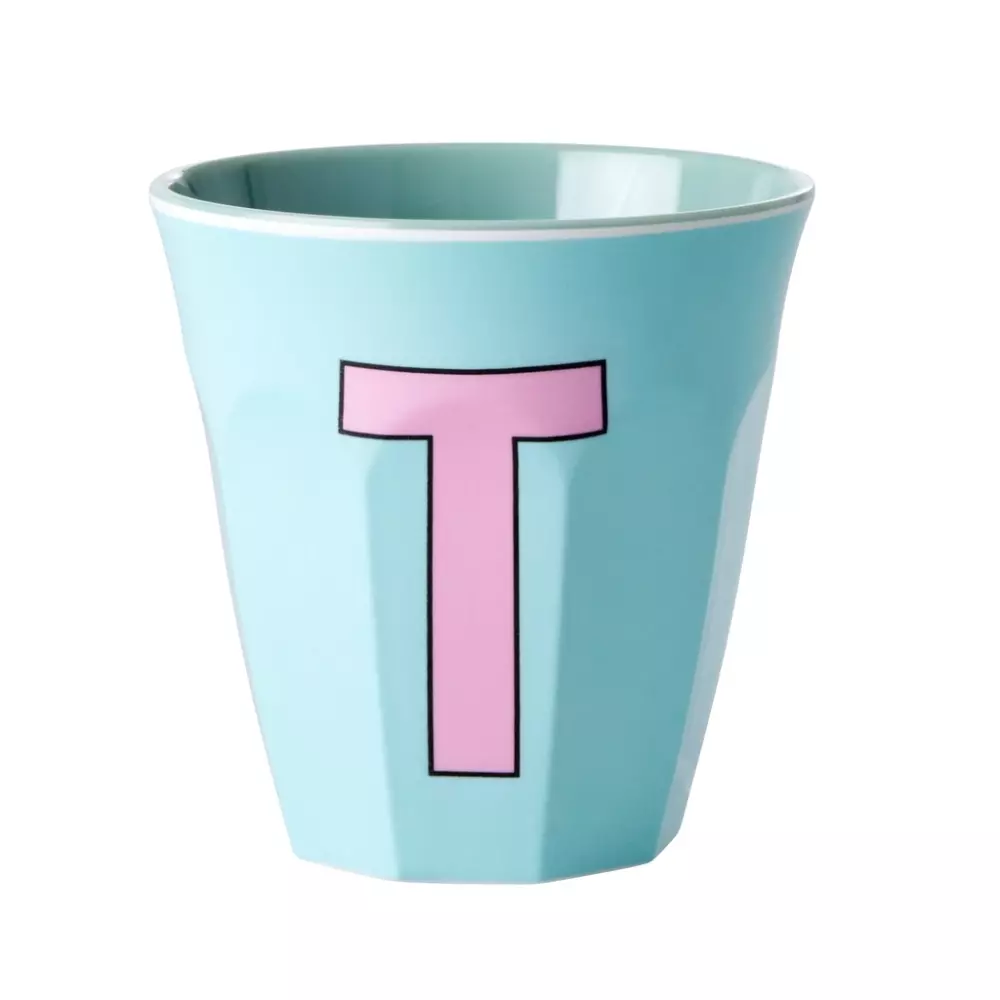 Melamin Bokstavkopp T H9 Rosa, 5708315211788, MELCU-ALPTI, Kjøkken, Melamin- & Treservise, Rice, Melamine Cup with the Letter T - Mint - Two Tone - Medium