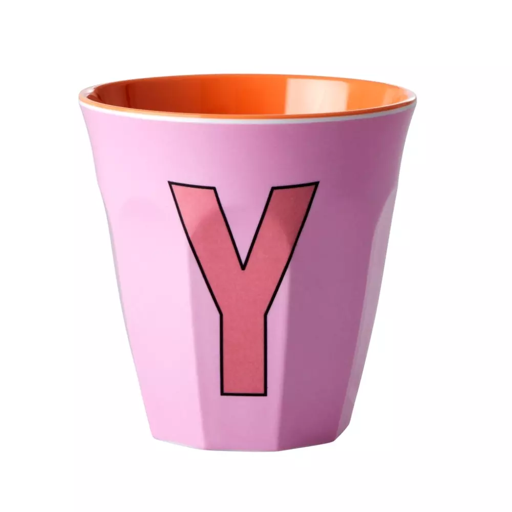 Melamin Bokstavkopp Y H9 rosa, 5708315212068, MELCU-ALPYI, Kjøkken, Melamin- & Treservise, Rice, Melamine Cup with the Letter Y - Pink - Two Tone - Medium