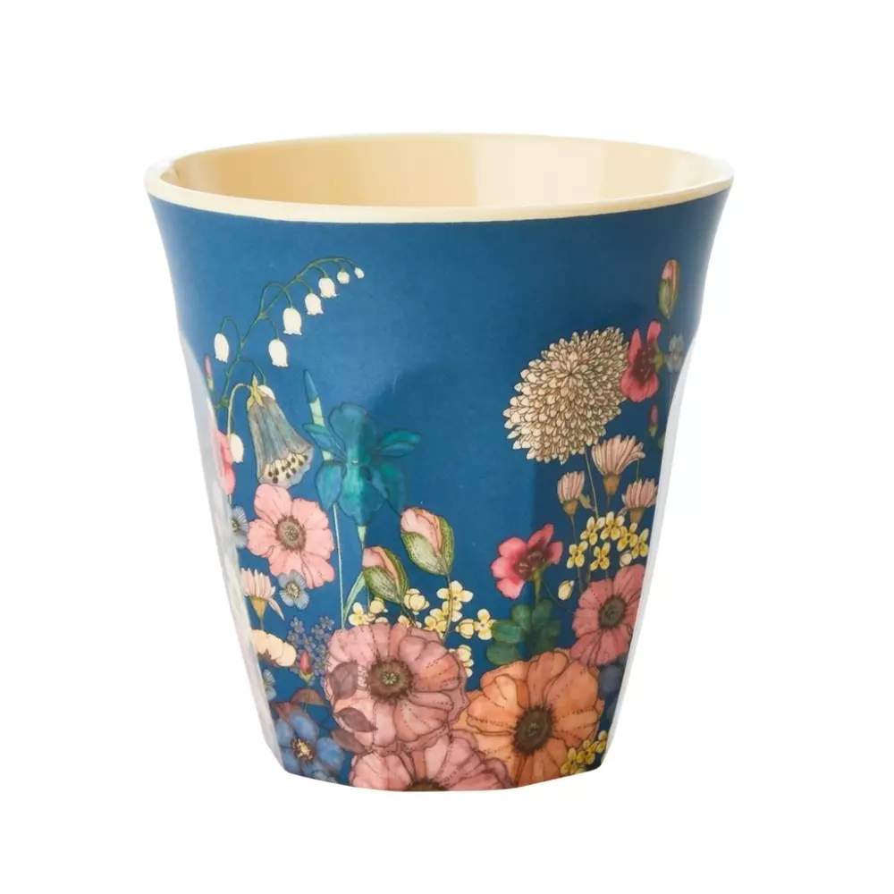 Melaminkopp Blå Blomster H9, 5708315184303, MELCU-FLCO, Kjøkken, Melamin- & Treservise, Rice, Medium Melamine Cup - Blue - Flower Collage Print