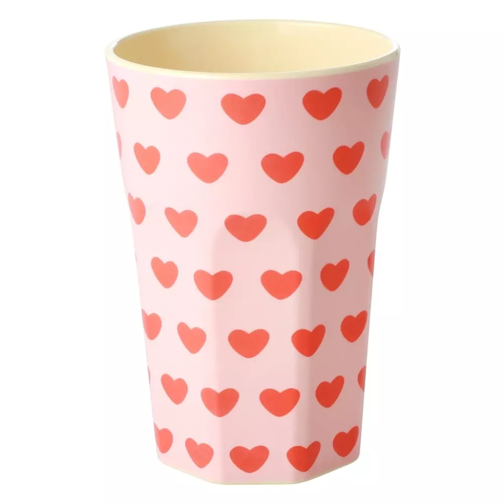 Melaminkopp Hjerter H13, 5708315192476, MELCU-LSWHE, Kjøkken, Melamin- & Treservise, Rice, Large Melamine Cup - Soft Pink - Sweet Hearts Print