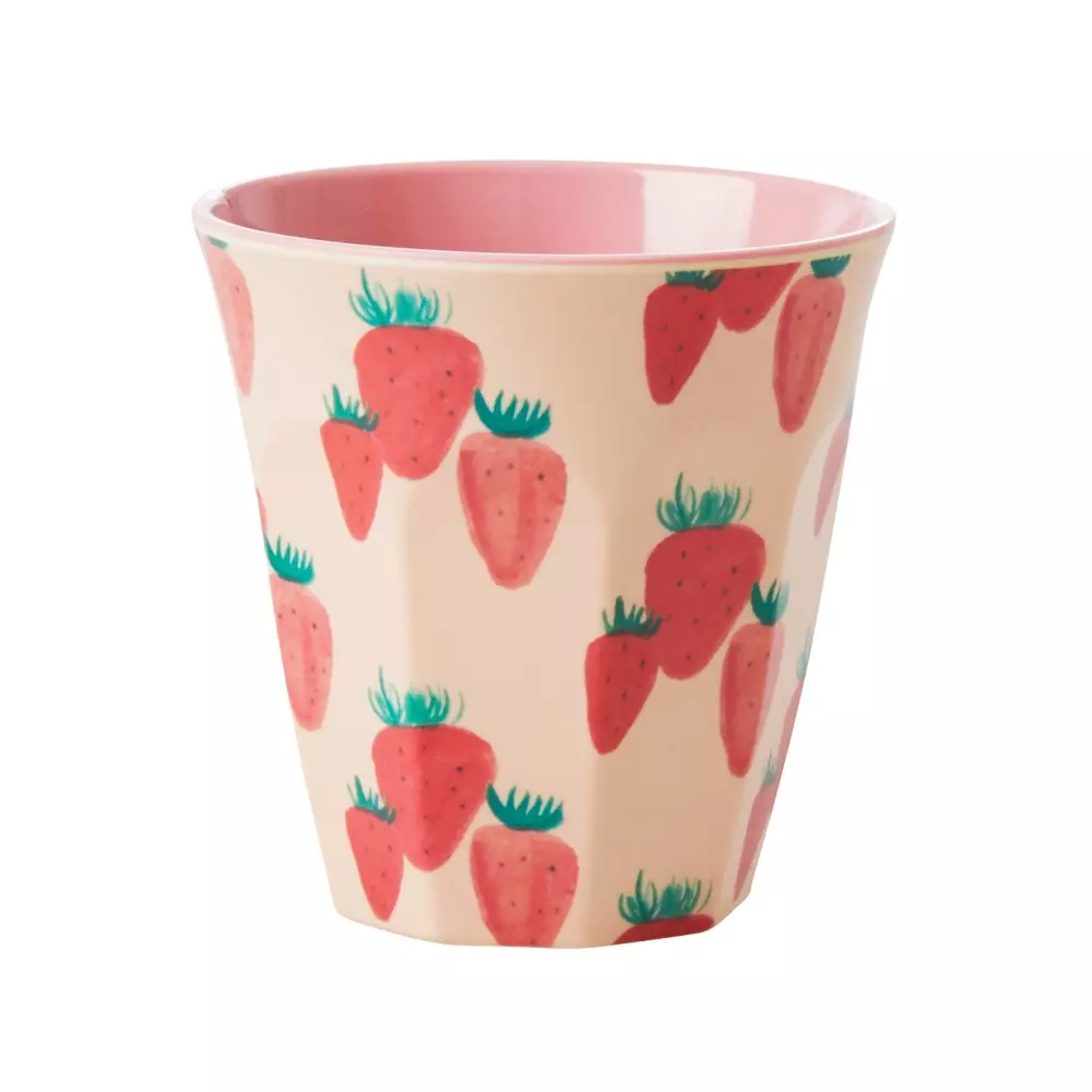 Melaminkopp Strawberry H9, 5708315181524, MELCU-STRAWB, Kjøkken, Melamin- & Treservise, Rice, Melamine Cup with Strawberry Print - Medium - 250 ml