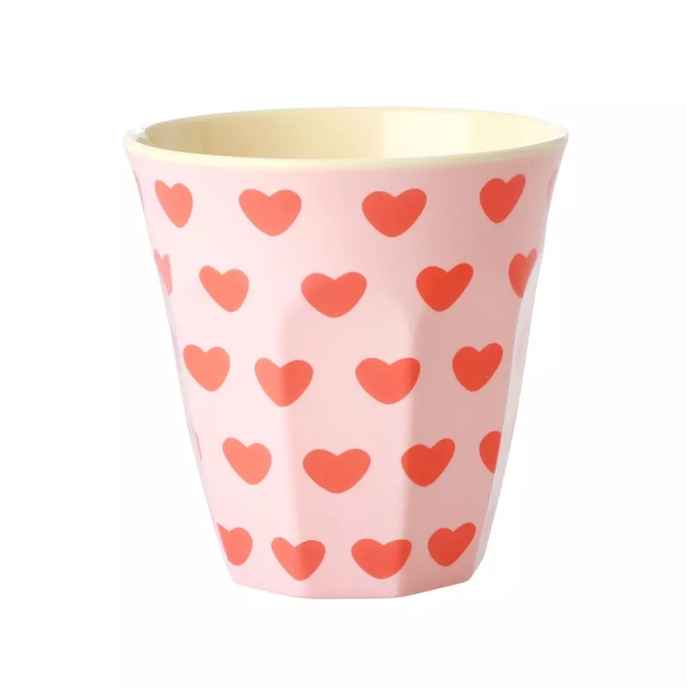 Melaminkopp Hjerter H9, 5708315192469, MELCU-SWHE, Kjøkken, Melamin- & Treservise, Rice, Medium Melamine Cup - Soft Pink - Sweet Hearts Print