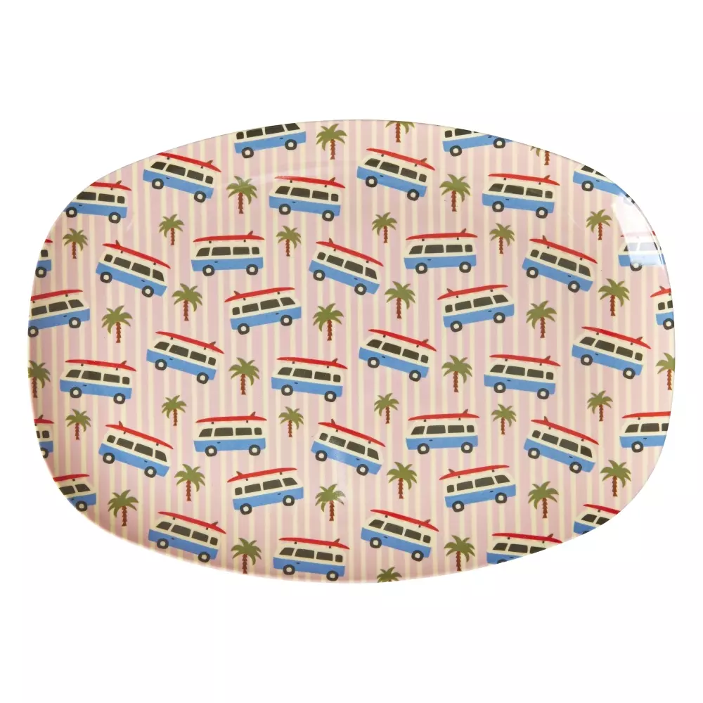 Melamin Tallerken Biler, 5708315247091, MELPL-CARI, Kjøkken, Melamin- & Treservise, Rice, Melamine Rectangular Plate with Pink Cars Print