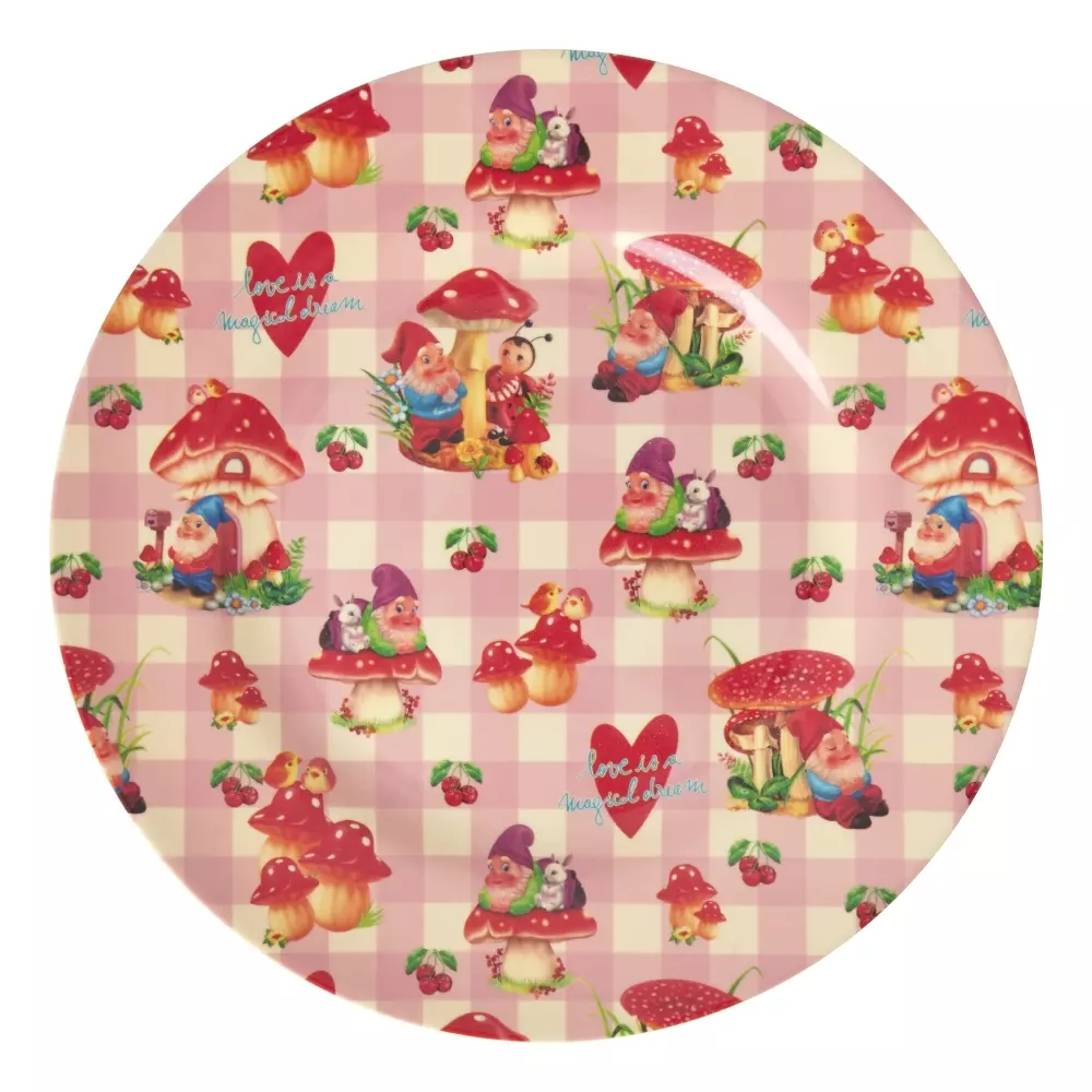 Melamintallerken Love Therapy Gnome D25, 5708315255041, MELRP-LTGN, Kjøkken, Melamin- & Treservise, Rice, Melamine Dinner Plate with Love Therapy Gnome Print