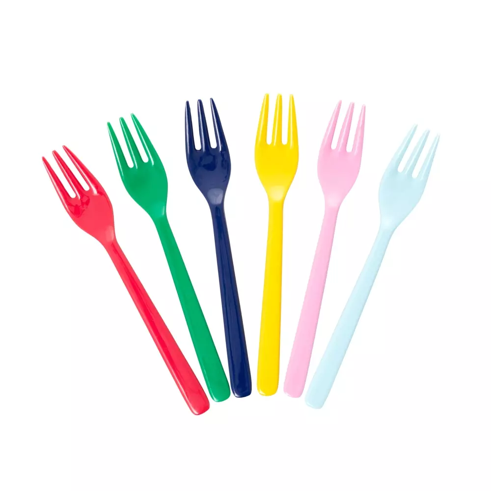 Kakegafler Melamin 6pk, 5708315204230, MESFO-6ZFAV, Kjøkken, Melamin- & Treservise, Rice, Melamine Cake Forks in Asst. Favorite Colors - 6 Pack