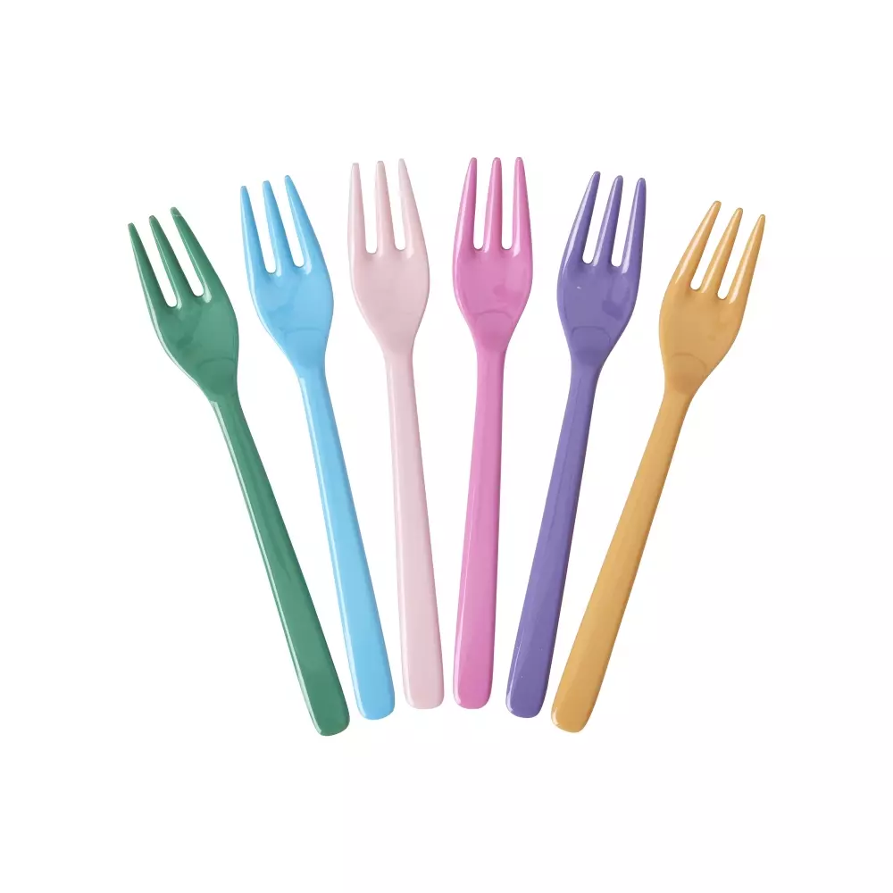 Kakegafler Melamin 6pk, 5708315250619, MESFO-6ZSS24, Kjøkken, Melamin- & Treservise, Rice, Melamine Cake Forks in 6 Colors - Bundle of 6