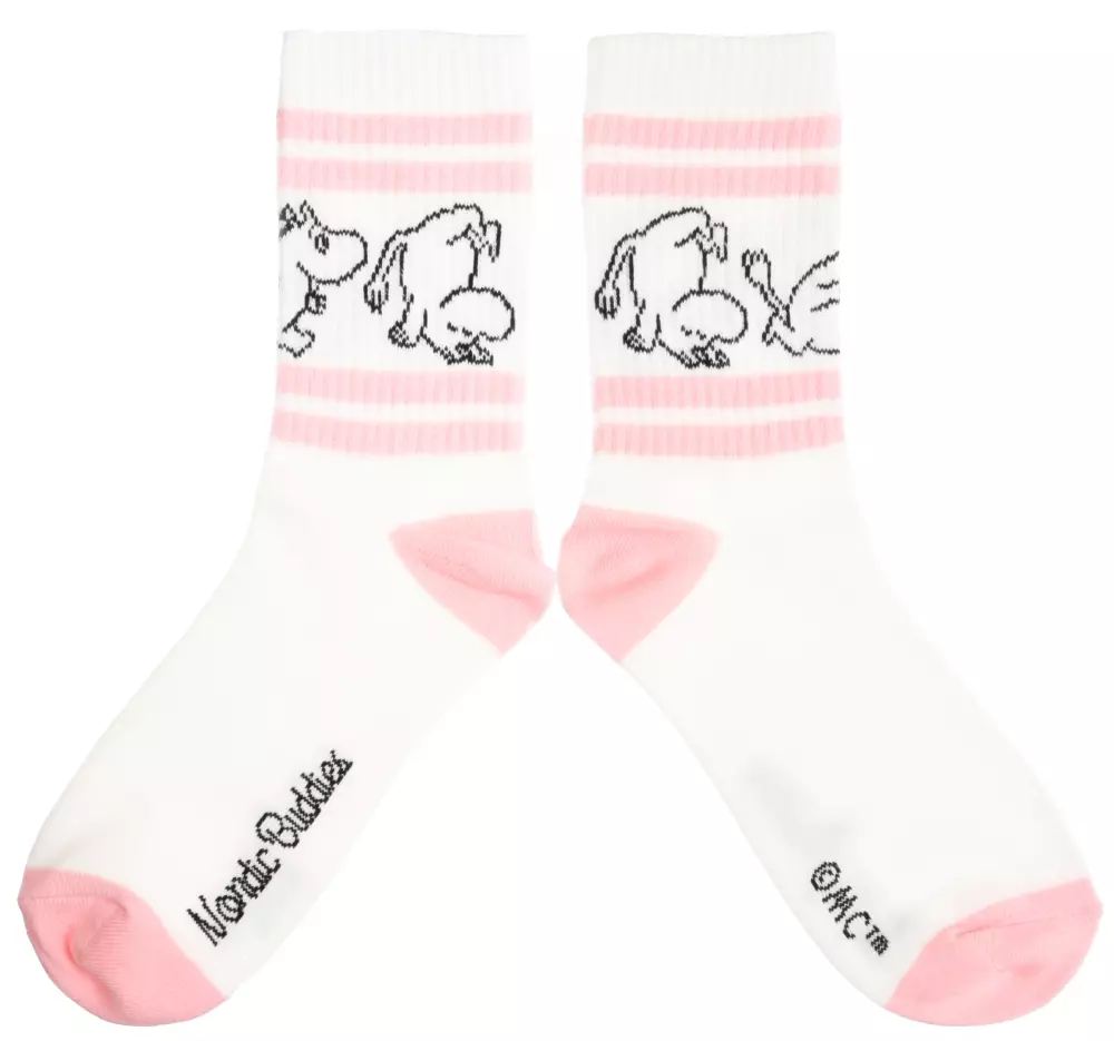 Moomin Retro Strømper Moomin Hvit/Rosa, 6430049846255, MOOMIN23I, Accessories, Strømper, Moomin, Oy Bisly LTD, Retro Socks Ladies