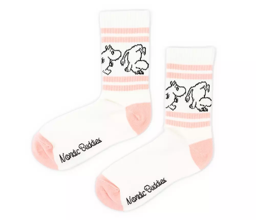 Moomin Retro Strømper Moomin Hvit/Rosa, 6430049846255, MOOMIN23I, Accessories, Strømper, Moomin, Oy Bisly LTD, Retro Socks Ladies