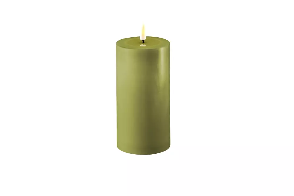 Deluxe Kubbelys Oliven D7 H15, 0745110234395, RF-0084, Interiør, Lys, Deluxe Homeart, Real Flame Olive green