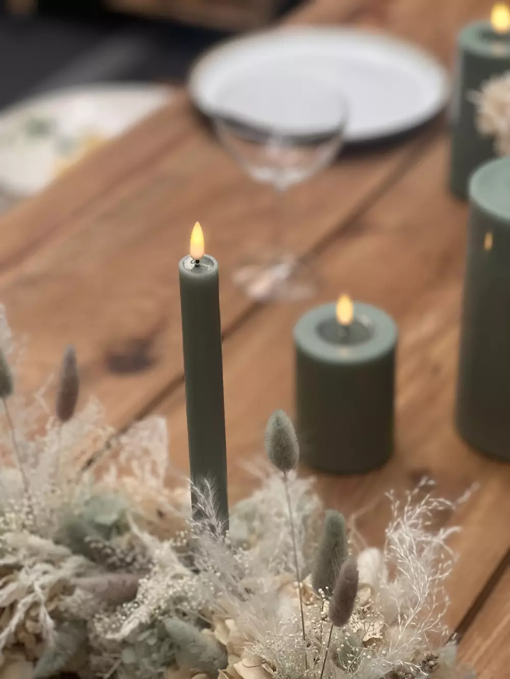 Deluxe Kronelys Mørk Grønn 15cm 2pk, 5744001242766, RF-0274, Interiør, Lys, Deluxe Homeart, Dark green LED Dinner Candle