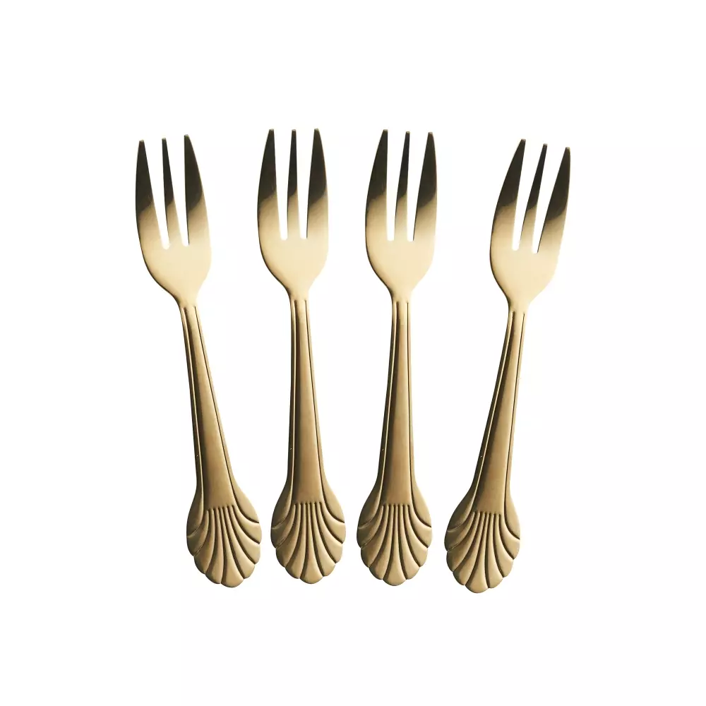 Gafler i Rustfritt Stål, 5708315248272, SHFOR-4ZGOL, Kjøkken, Bestikk og Kniver, Rice, Stainless Steel Fork - Gold - Set of 4