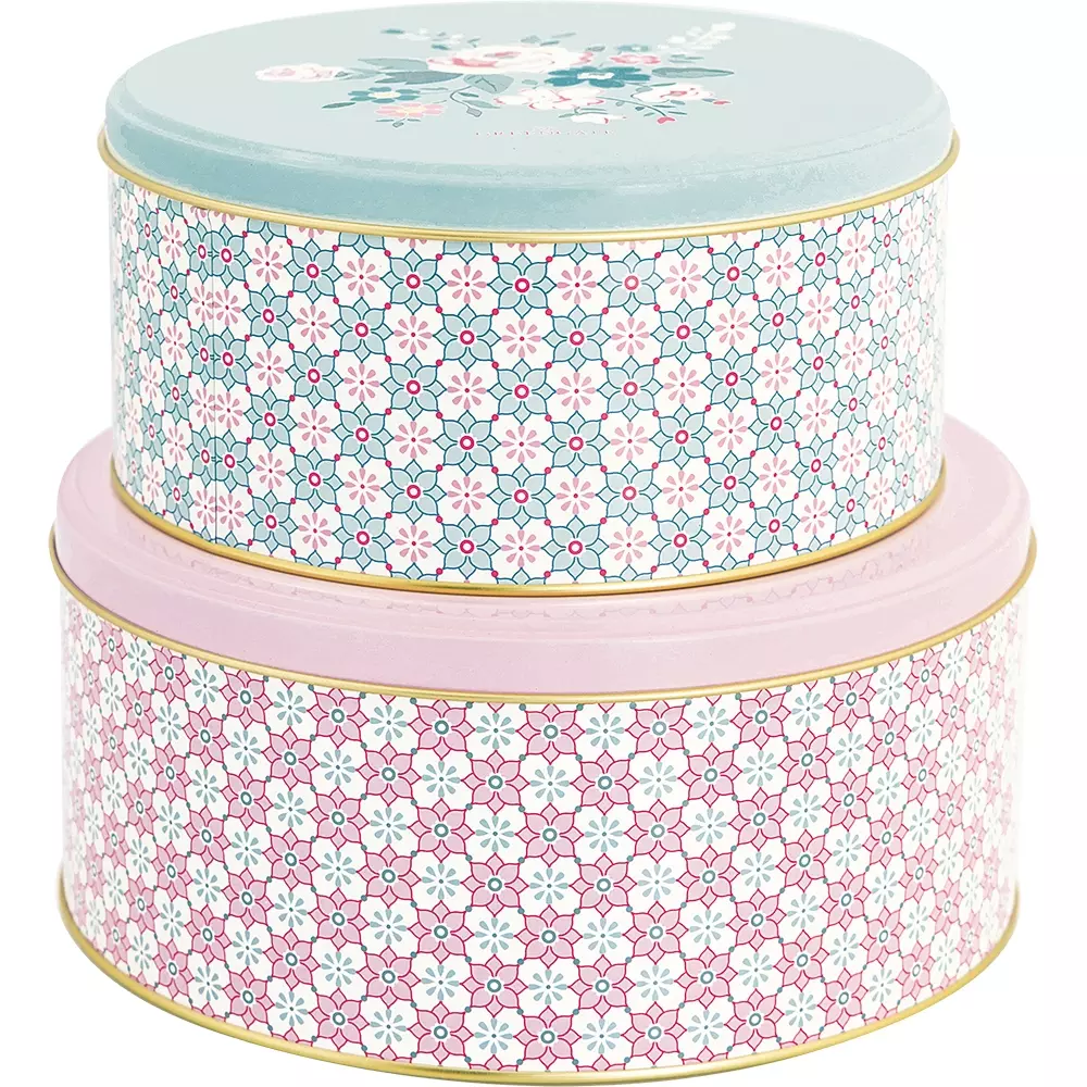 Kakebokser Gwen Pale Pink s/2, 5707463477343, TINROU2PCSGWE1906, Kjøkken, Boller og Bollesett, GreenGate, Tin Round box Gwen pale pink set of 2pcs