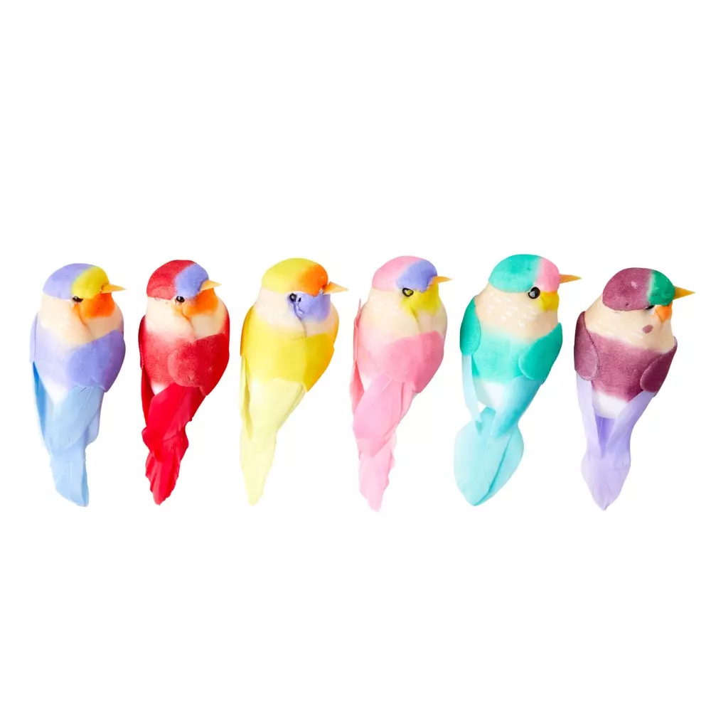 Fugler Dekor Clip 6pk, *5708315094732*, WRBIR-SXC, Interiør, Figurer og Dekor, Rice, Gift Wrapping Deco Birds with Clip in 6 Asst. Colors