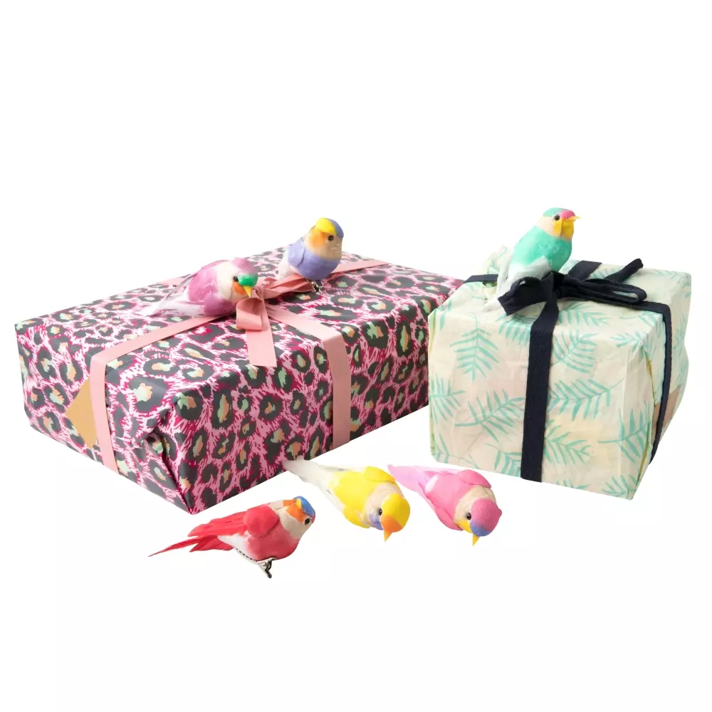 Fugler Dekor Clip 6pk, *5708315094732*, WRBIR-SXC, Interiør, Figurer og Dekor, Rice, Gift Wrapping Deco Birds with Clip in 6 Asst. Colors