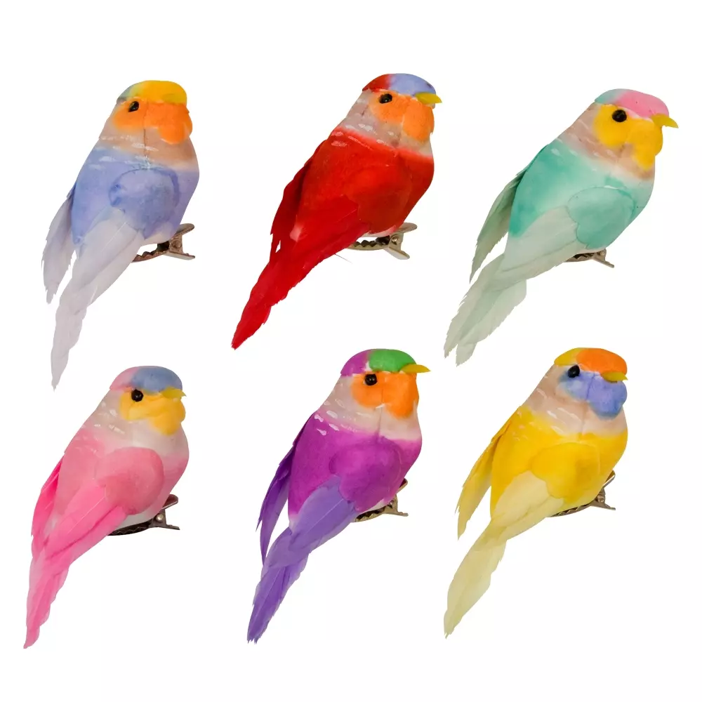 Fugler Dekor Clip 6pk, *5708315094732*, WRBIR-SXC, Interiør, Figurer og Dekor, Rice, Gift Wrapping Deco Birds with Clip in 6 Asst. Colors