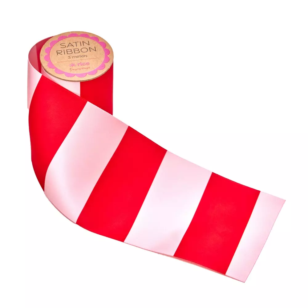 Sateng Silkebånd Rosa & Rød Striper L 3m, 5708315258967, WRRIB-LSAIR, Tekstil, Diverse Tekstil, Rice, Satin Ribbon in Pink and Red Stripes - Large - 3 m