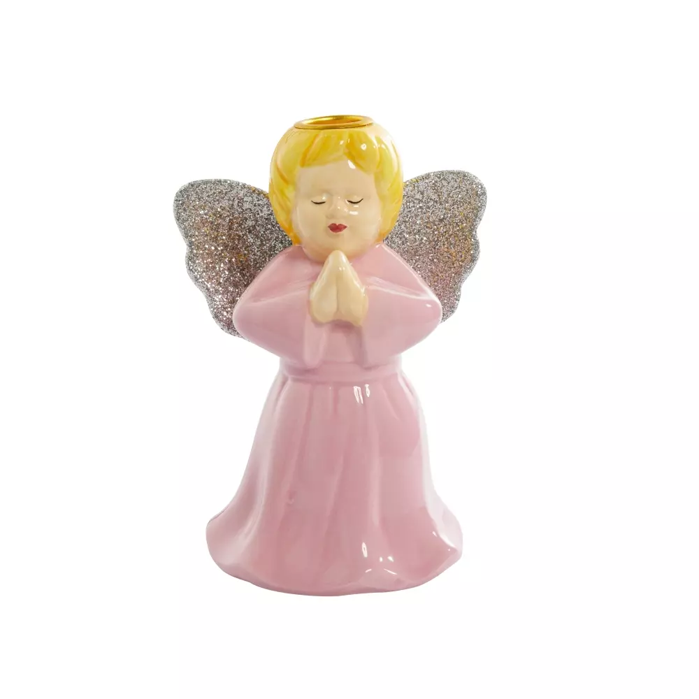 Keramikk Lysestake Engel Rosa L, *5708315210453*, XCDHO-LANGI, Interiør, Lysestaker, Rice, Ceramic Candleholder in Pink - Angel Shaped - Large