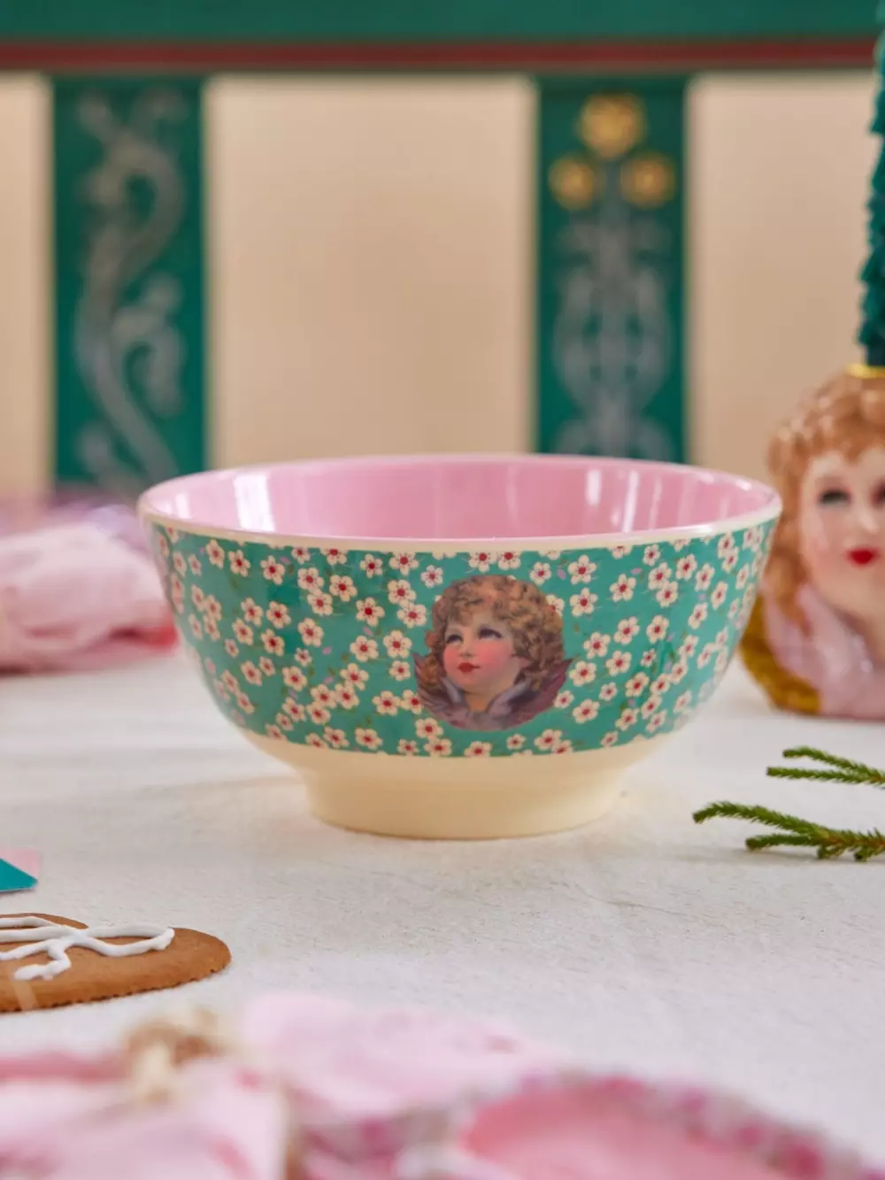 Melaminbolle Engel Grønn M, 5708315255539, XMEBW-PH4ANG, Kjøkken, Melamin- & Treservise, Rice, Melamine Bowl with Angel Print - Green - Medium - 700 ml