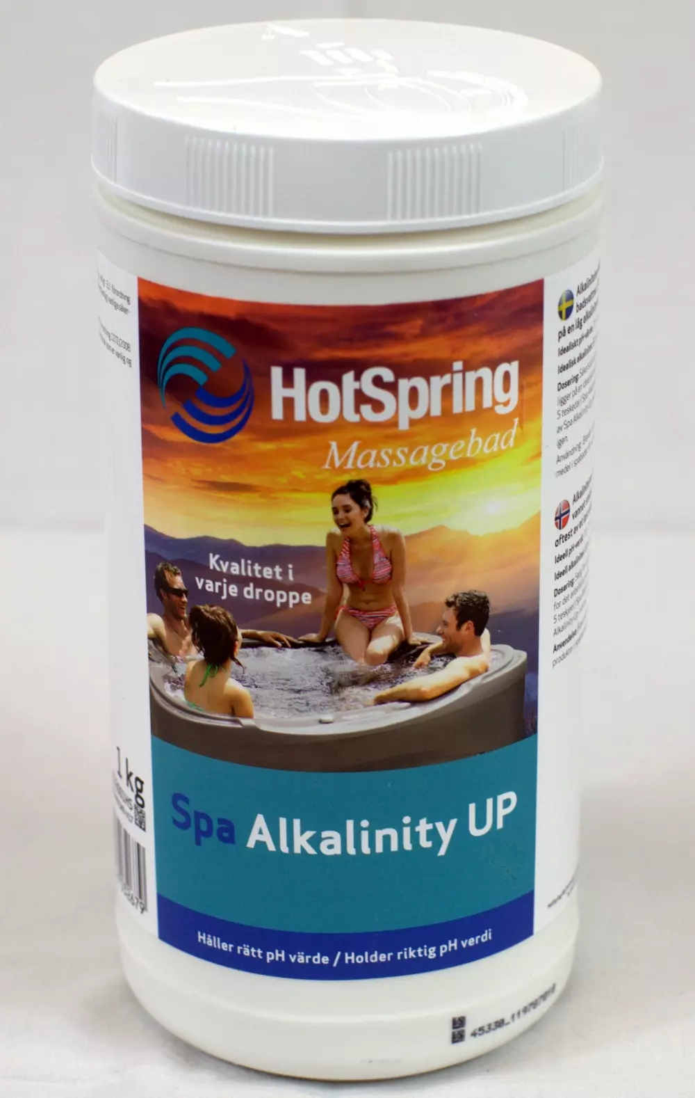 Spa alkalinity up 1kg, 4029156032679, 100026, Hotspring Spa Alkalinity UP, 1,0 kg burk, 4533001HS, Alkaliniteten hjelper deg å holde pH-verdien i spabadvannet stabilt.