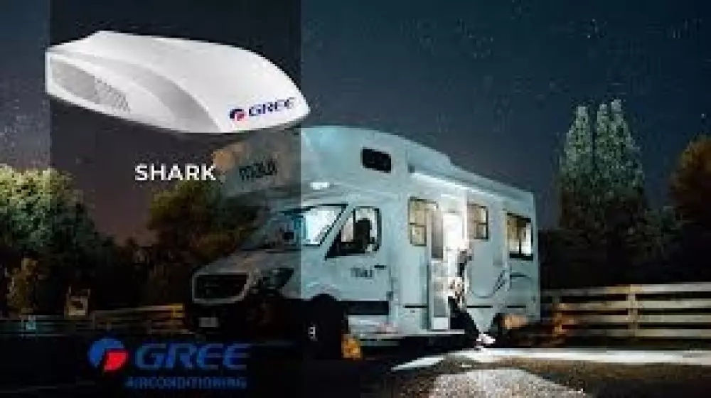 Gree Shark 8,5 K Aircondition/varmepumpe Shark er en aircondition som er perfekt til bobil og caravan mellom 5 og 8 meter. 3825920963184 GRH085DA-K3NA1A VARME, KJØL OG KLIMA Kjøl