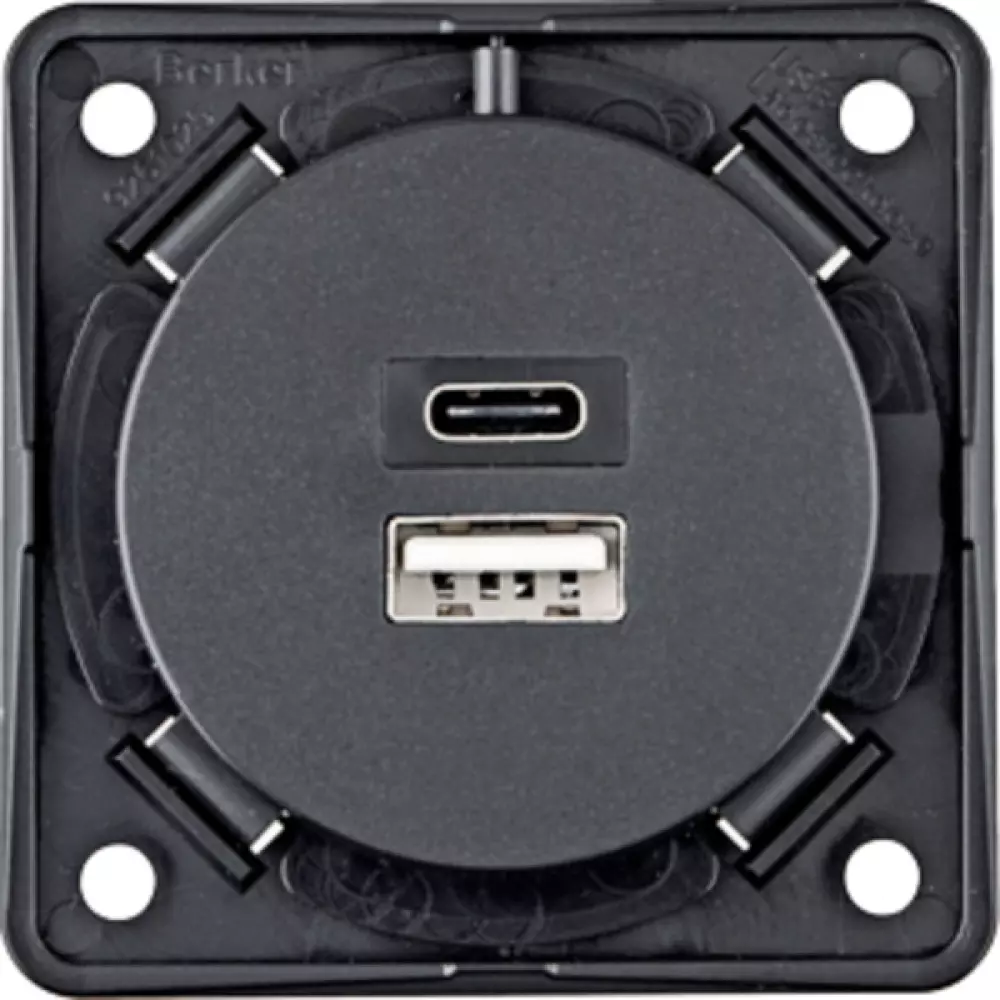 Berker USB-Ladesteckdose A+C 12V, Schwarz matt