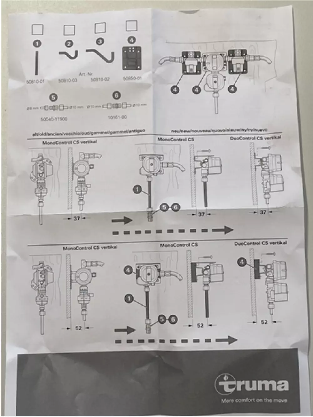 Adaptersett gml-ny mono/duocontrol, 50800-99, TRUMA RESERVEDELER, Truma Gerätetechnik GmbH & Co KG, 50810-01 + 50810-03 + 50810-02 + 50850-01