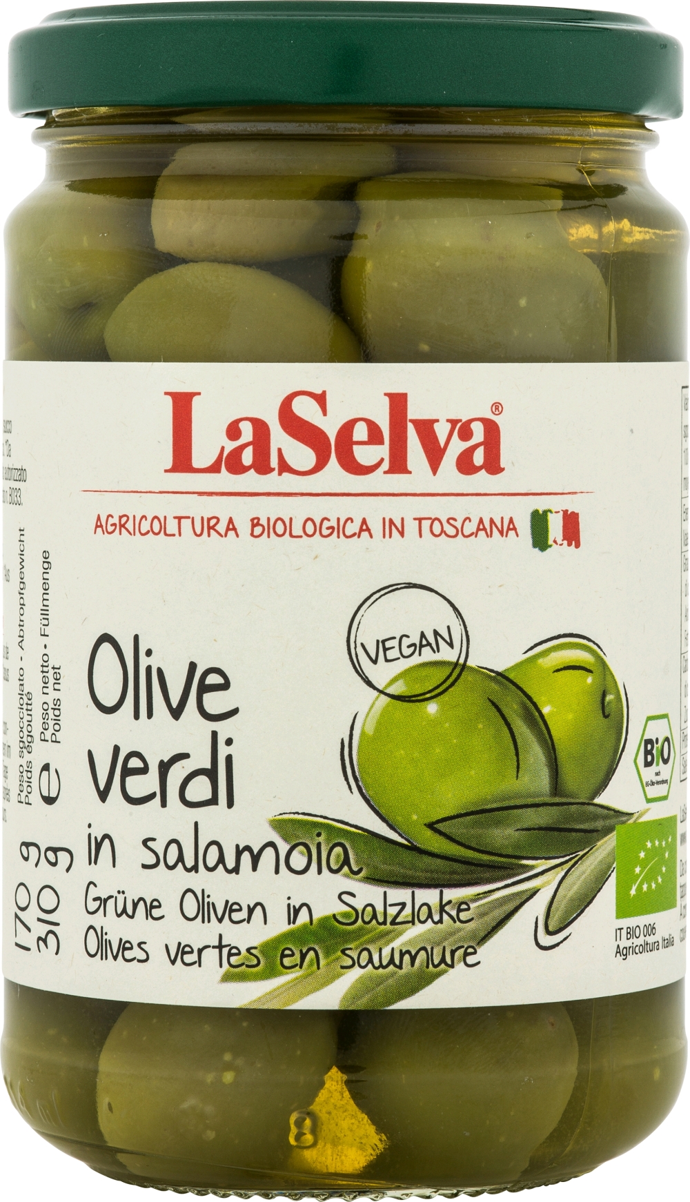 Grønne oliven 310g. Øko - La Selva