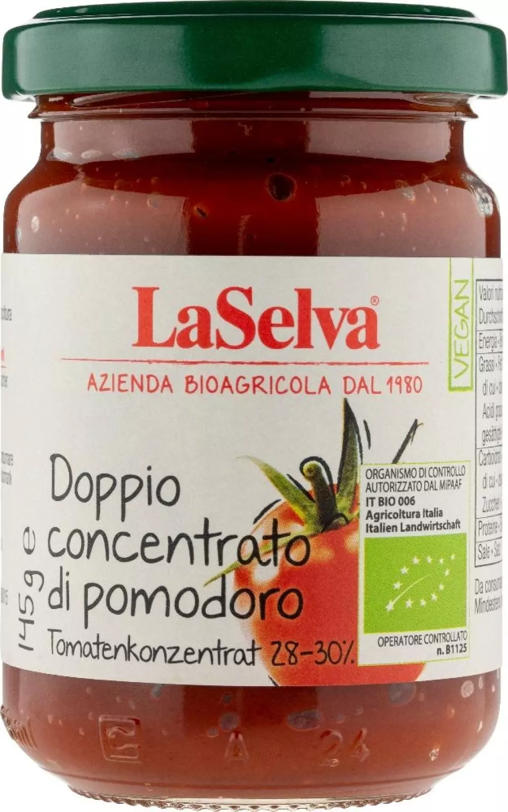 Tomat konsentrat 145g. Øko - La Selva Concentrato di pomodoro 28/30 Bio 145 g 110101 8053323641094 Pastasaus 100% tomater La Selva Bio