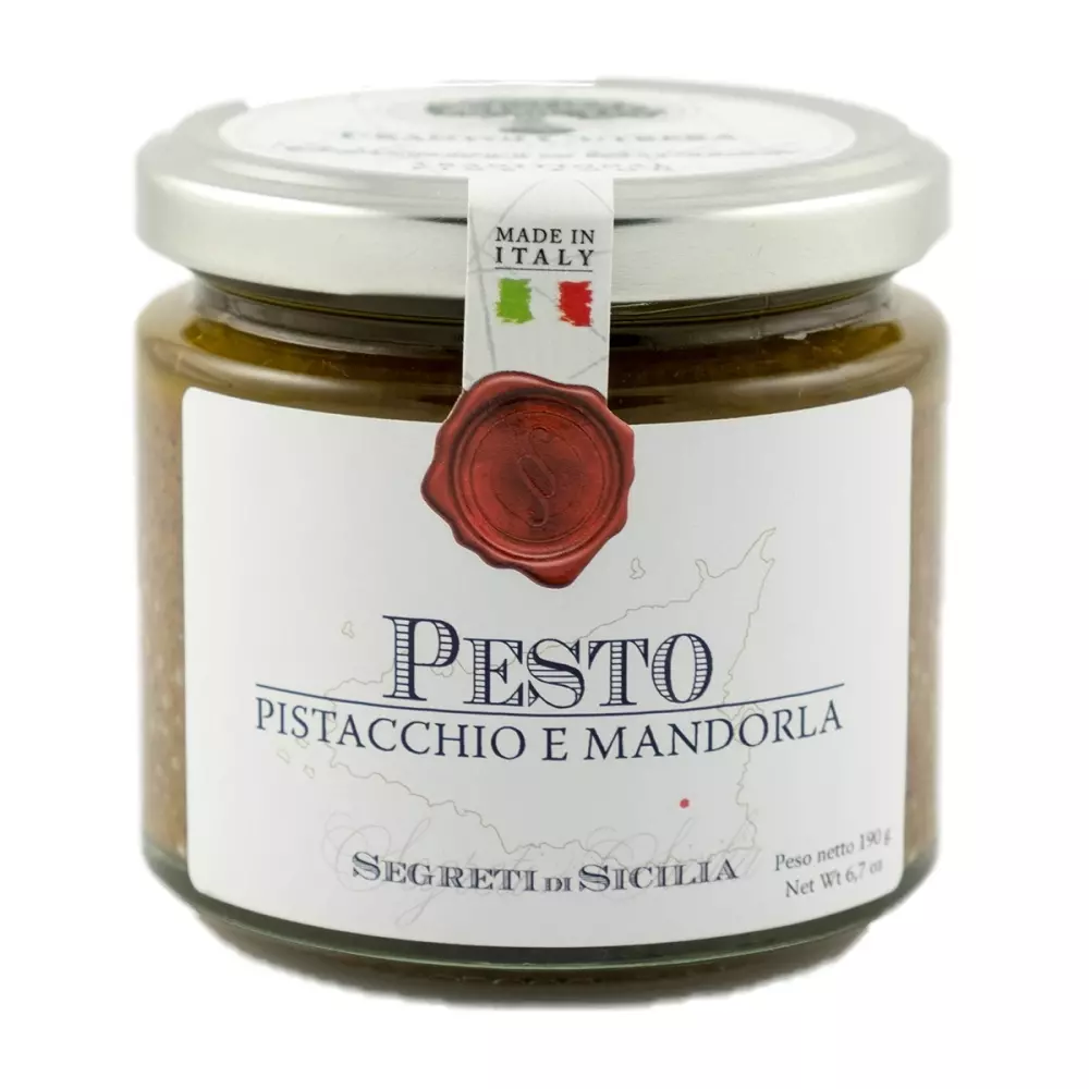 Pesto di Pistacchio e Mandorle 190 g.- Cutrera, 8030853081934, 80748895, Pesto, grønn, Frantoi Cutrera, 8193, Pinjekjerner fra Bronte og Mandel Pesto