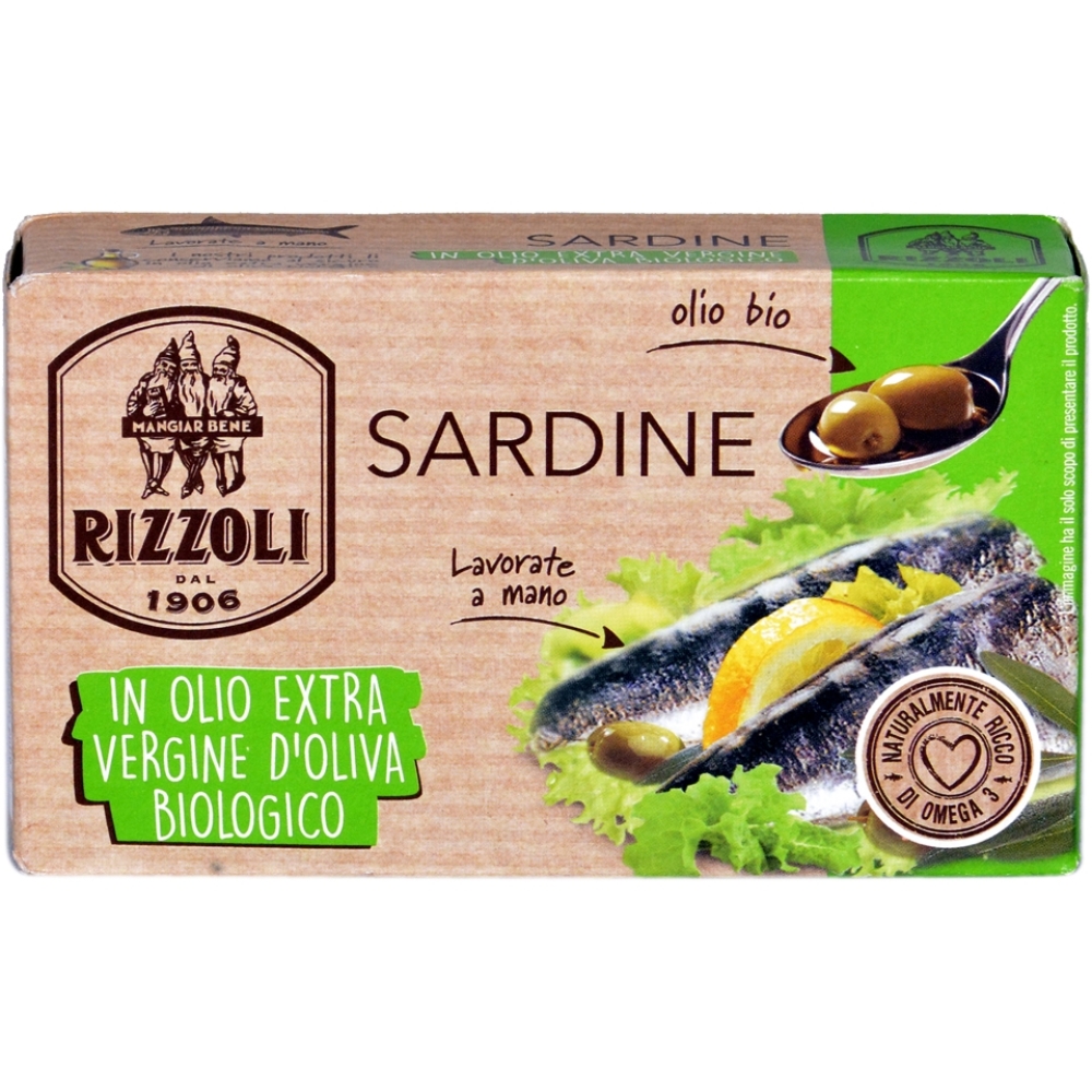 Sardiner in E.V.O. Øko 120g - Rizzoli TIN 120g ORGANIC EXTRA VIRGIN OLIVE OIL 207 
