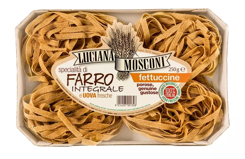 Fettuccine di Farro 250g - Luciana Mosconi, 8014207001311, 80750320, Pasta, Lang, Luciana Mosconi Srl, 13.121, Pasta laget av egg og spelt