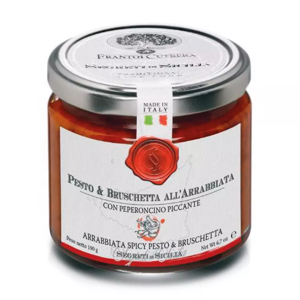 Pesto & Bruschetta all'Arrabbiata 190 g. - Frantoi Cutrera, 8030853088735, 80750432, Pesto, rød, Frantoi Cutrera, 8873, Med chili