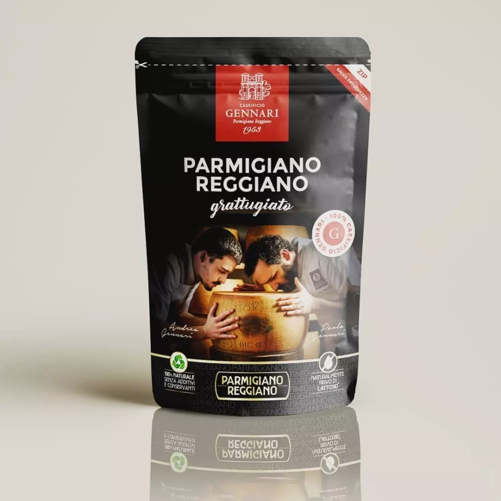 Parmigiano Reggiano Grattugiato 100g - Gennari, 8051414722837, 80751024, Lagret Ost, Parmigiano Reggiano, Caseificio Gennari, FPRGRA100, Revet parmesan som er ekte parmesan!