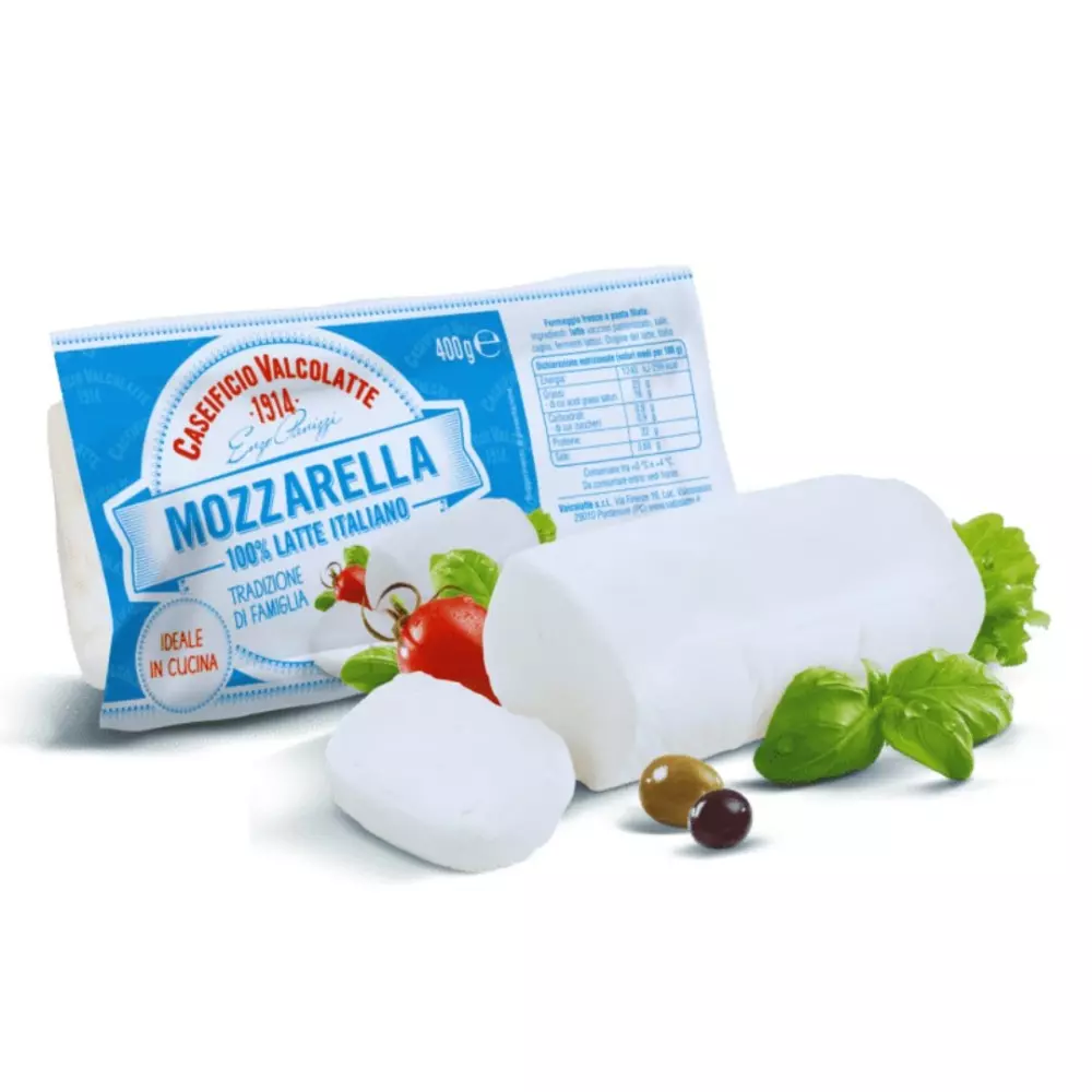 Filone mozzarella 400 g. - Valcolatte, 8026160008962, 809951631, Fersk Ost, Mozzarella, Valcolatte, 101045985, tørket mozzarella til matlaging