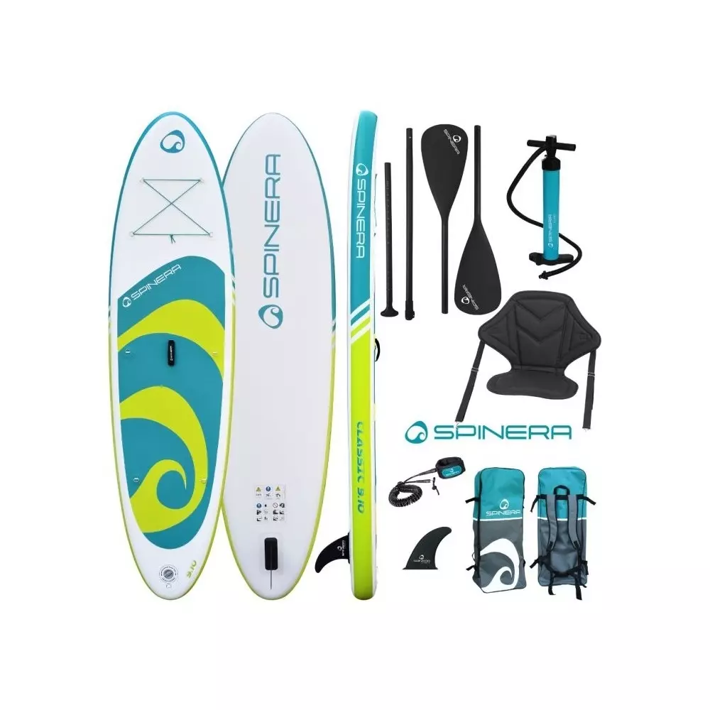 Spinera Classic 9'10 Pack 1 - 300x76x15cm HDDS - High Density Drop Stitch Sup Board, Green/Teal, comfortable Backpack, 3-pcs. Sup Alu paddle, double Action Classic Pump, big center fin, Spinera Classic 9'10 Pack 1 - 300x76x15cm HDDS - High Densi